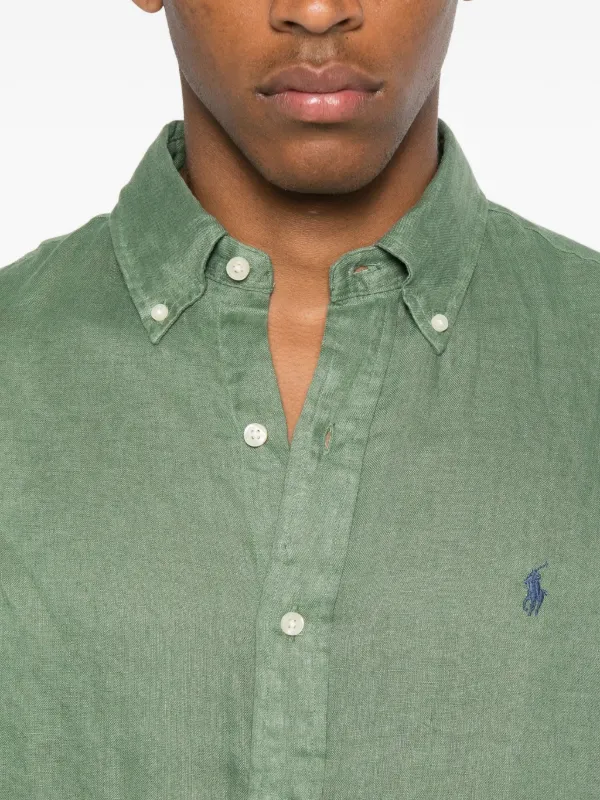【新品】Polo Ralph Lauren 長袖シャツ オリーブグリーン Polo Ralph Lauren ロングスリーブ リネンシャツ | グリーン
