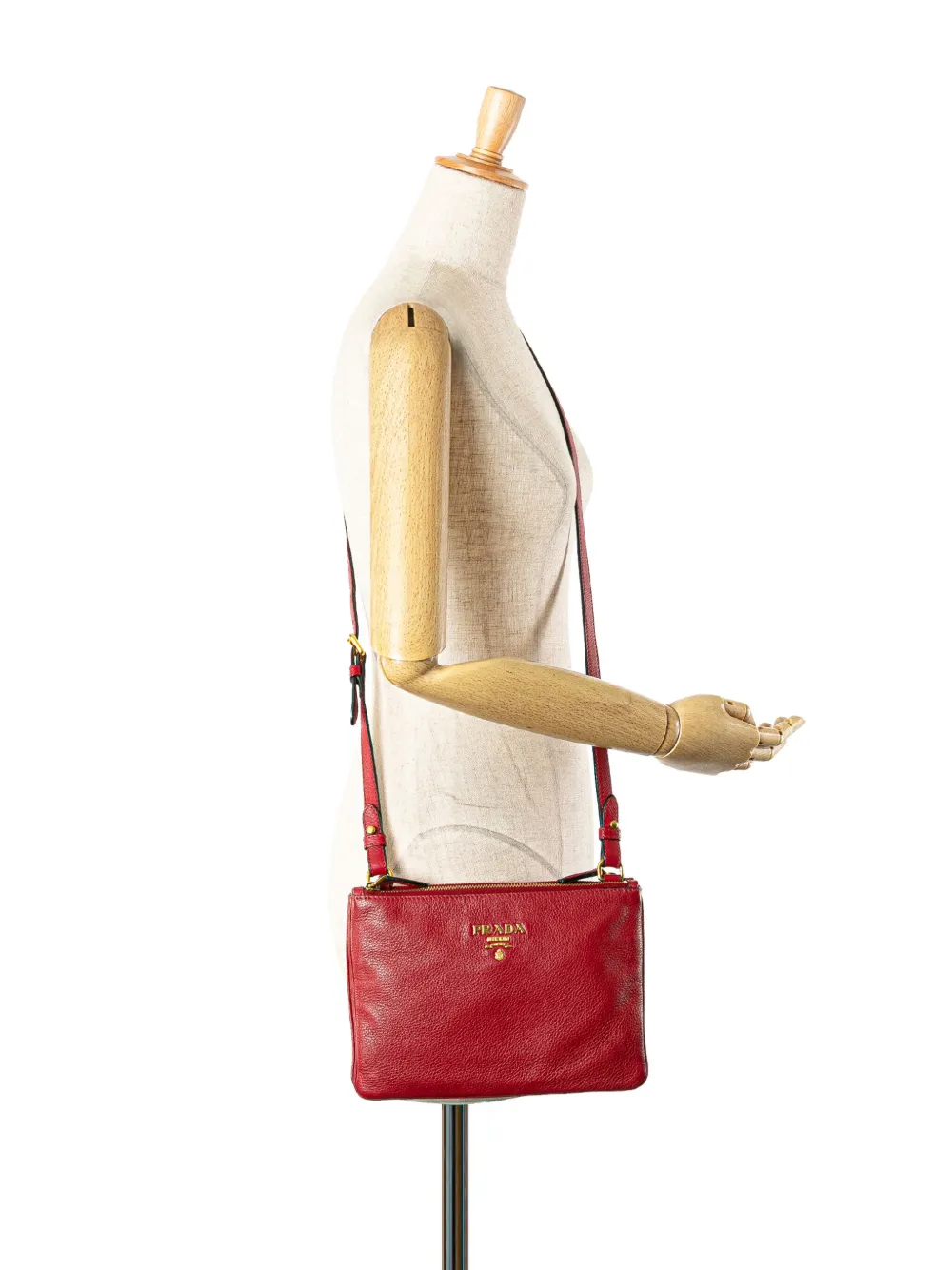 Pre-owned Prada 2010-2025 Vitello Phenix Double Zip Crossbody Bag