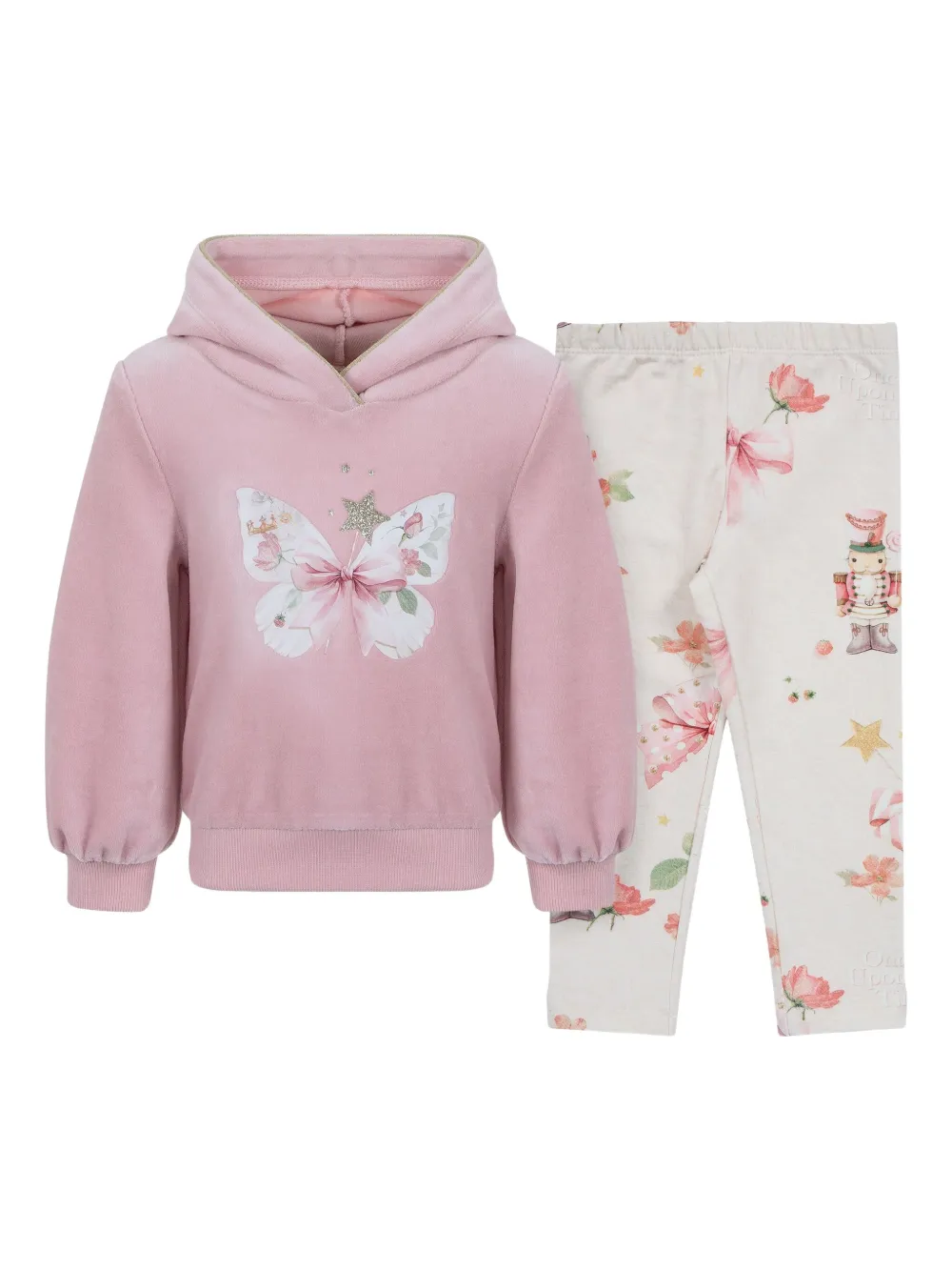 Lapin House Babies' Butterfly-print Velour Tracksuit In Pink