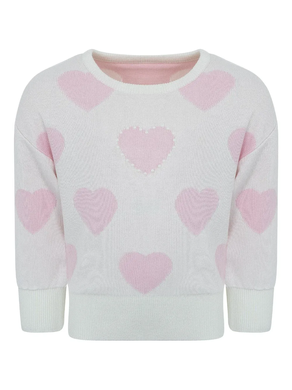 Lapin House Trui verfraaid met parels en hartpatroon Wit