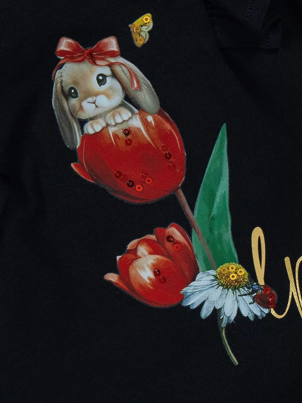 Lapin House Rabbit-print Ruffle-detail Top In Black