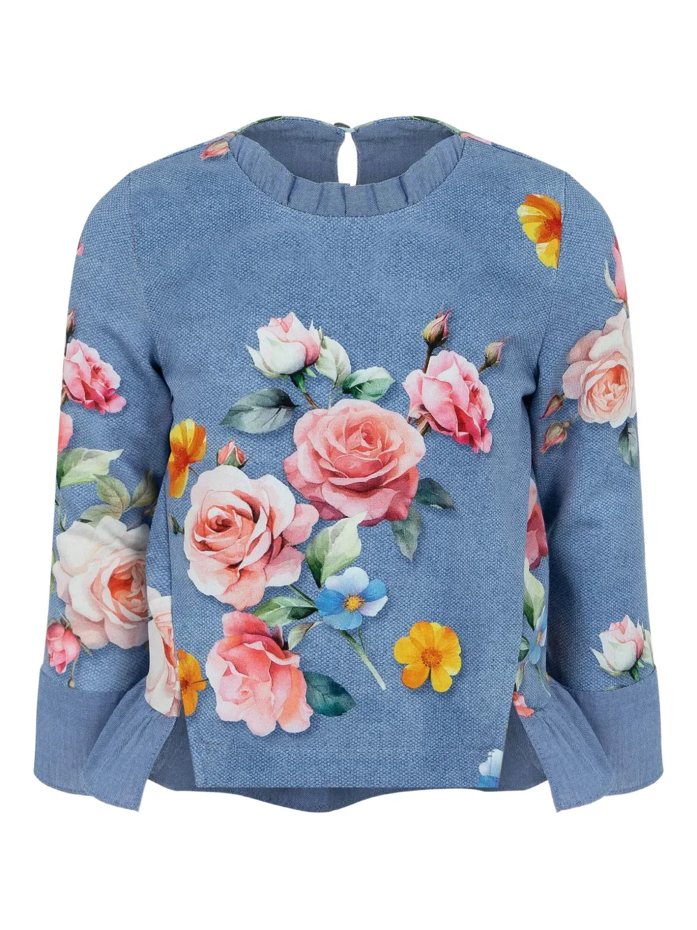 Lapin House Kids' Floral-print Ruffled Top In Blue