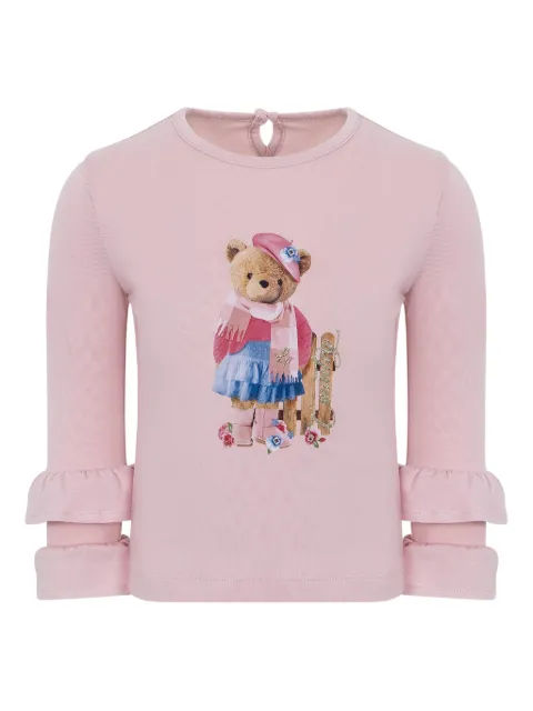 Lapin House teddy-print ruffled-cuff top