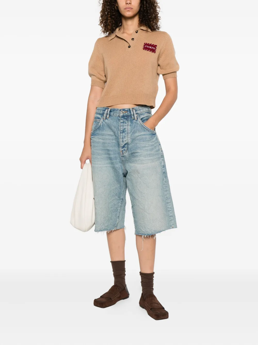 Marni Top met opgestikte zak en polokraag Beige