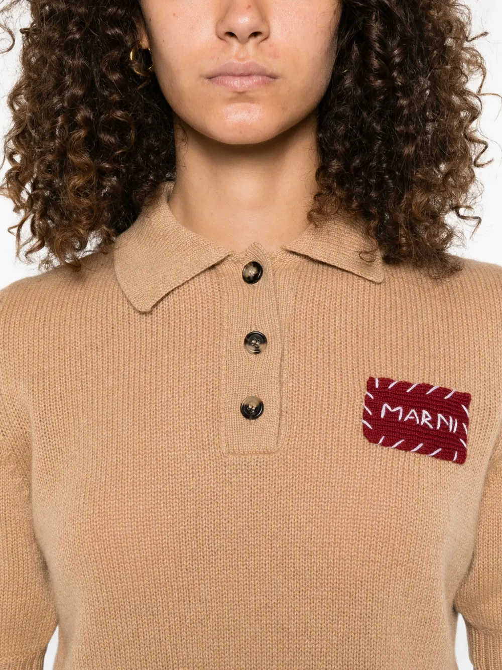 Marni Top met opgestikte zak en polokraag Beige