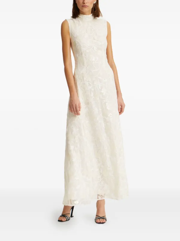 rotate lace maxi dress Lace-trimmed maxi dress in brown - Rotate