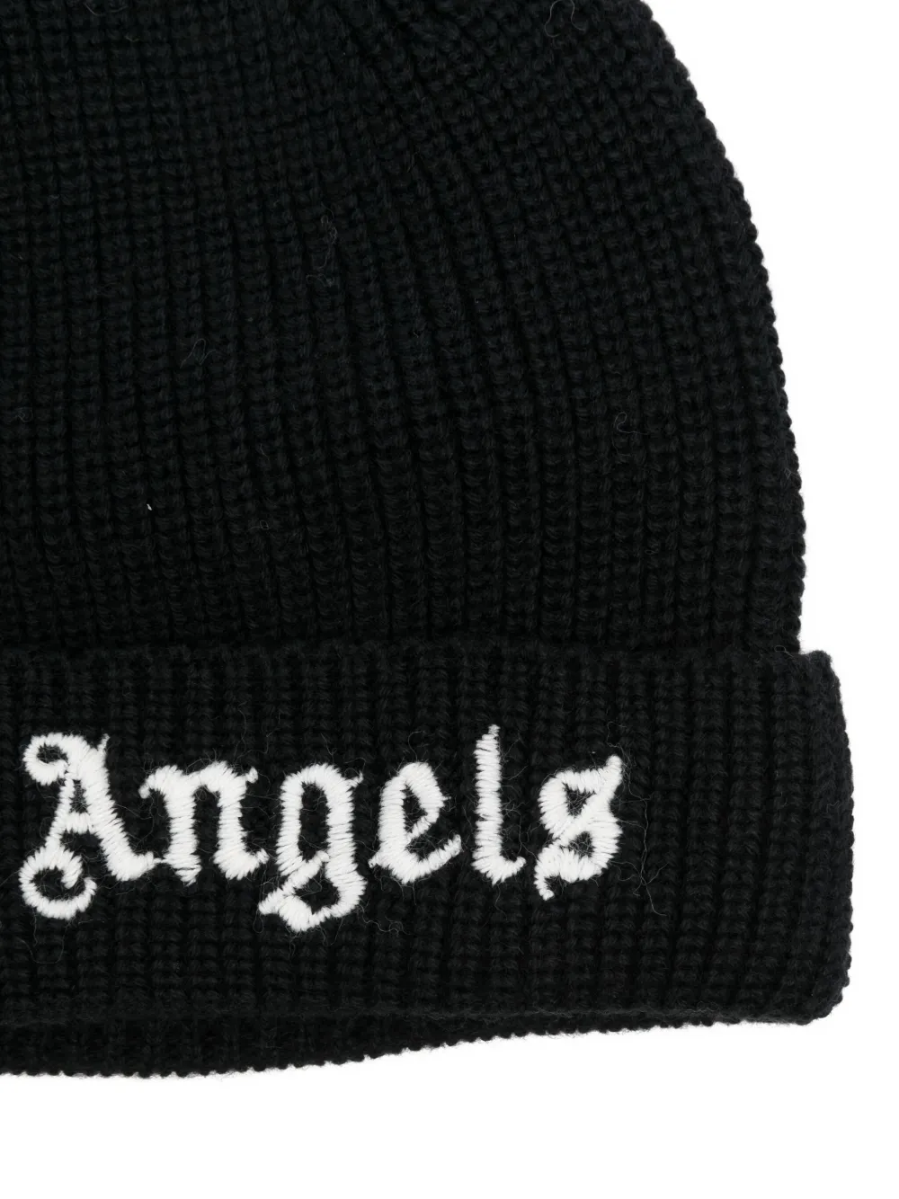 Palm Angels Kids Geribbelde muts met geborduurd logo Zwart