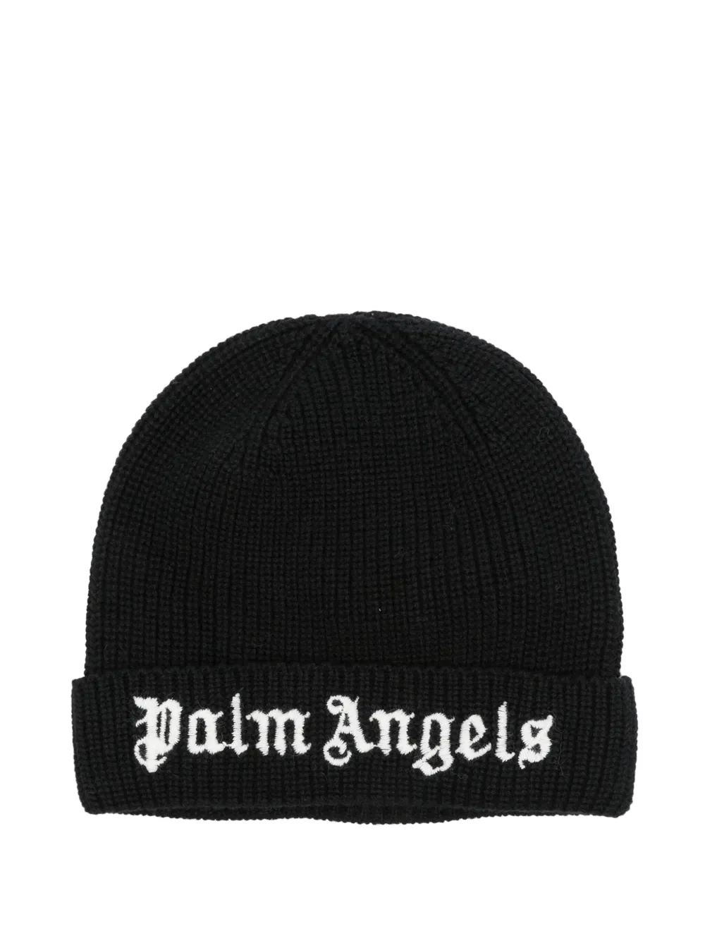Palm Angels Kids Geribbelde muts met geborduurd logo Zwart