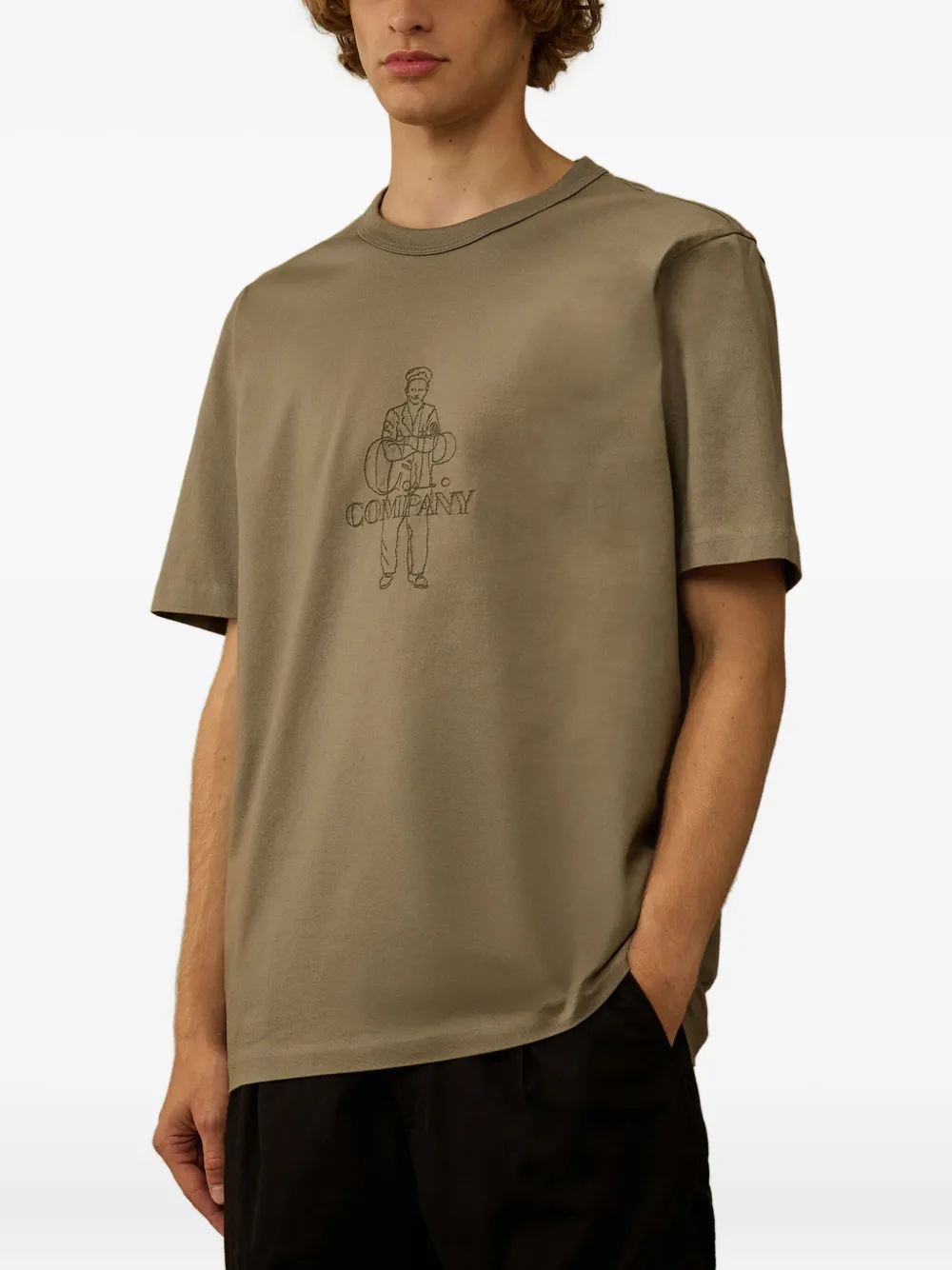 C.P. Company embroidered figure T-shirt Grijs