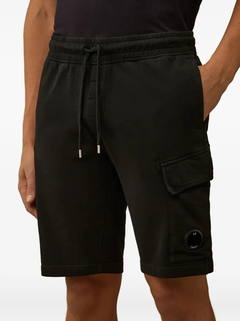 C.p. Company Fleece Cargo Bermuda Shorts Pockets In Black