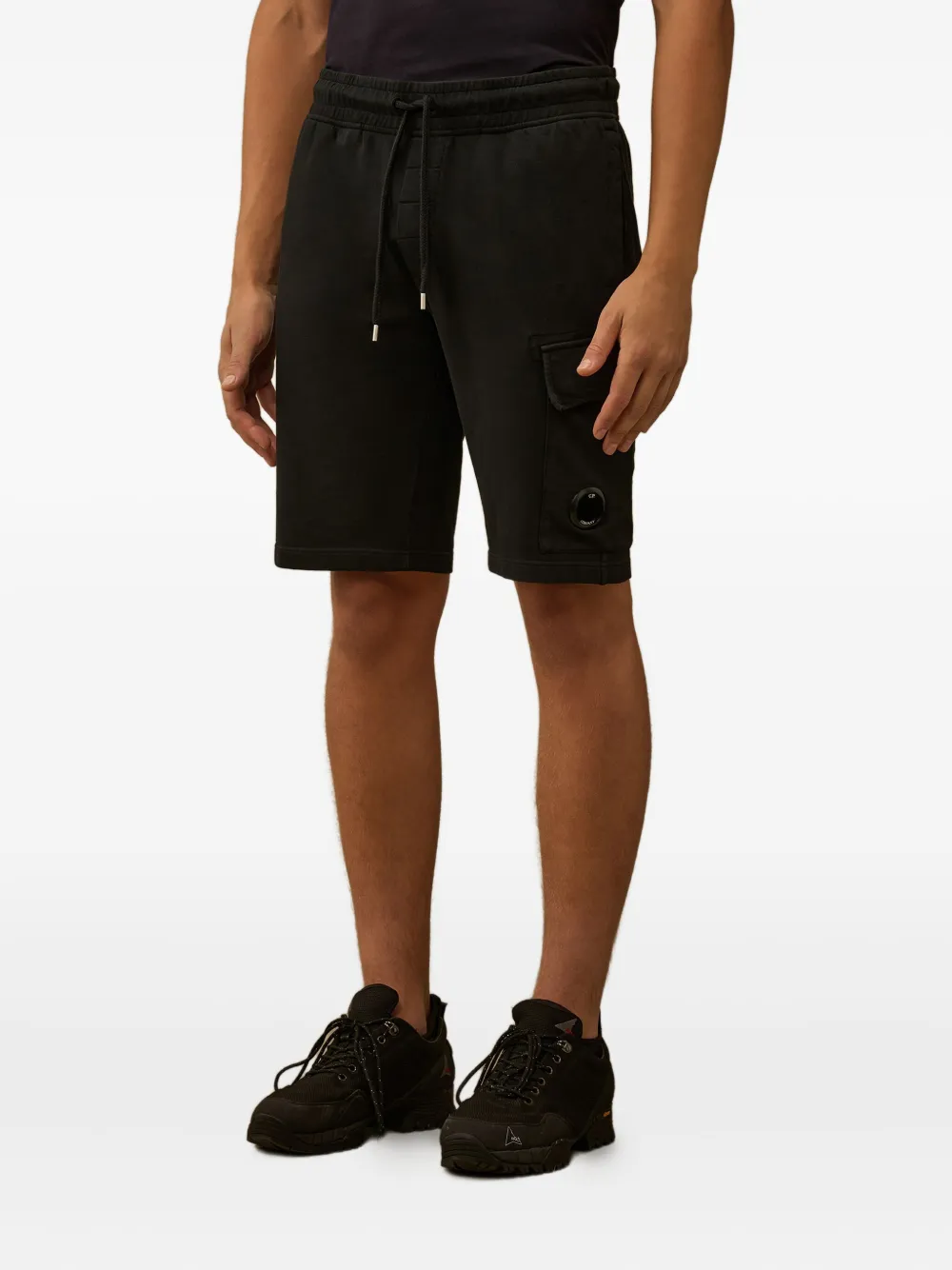 C.p. Company Fleece Cargo Bermuda Shorts Pockets In Black