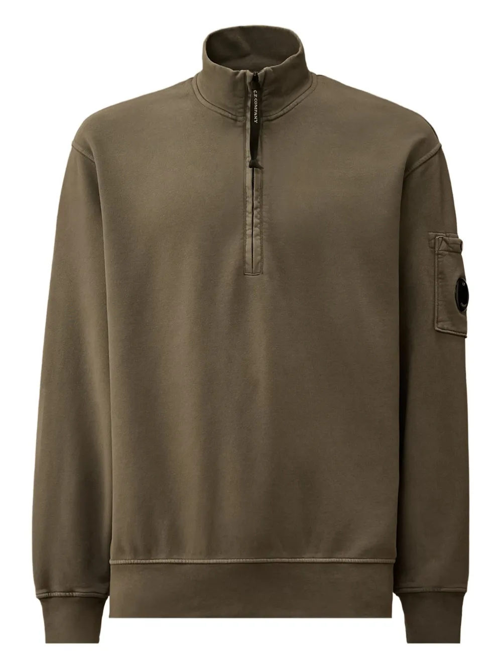 C.P. Company Sweater met halve rits en Lens-zak Bruin