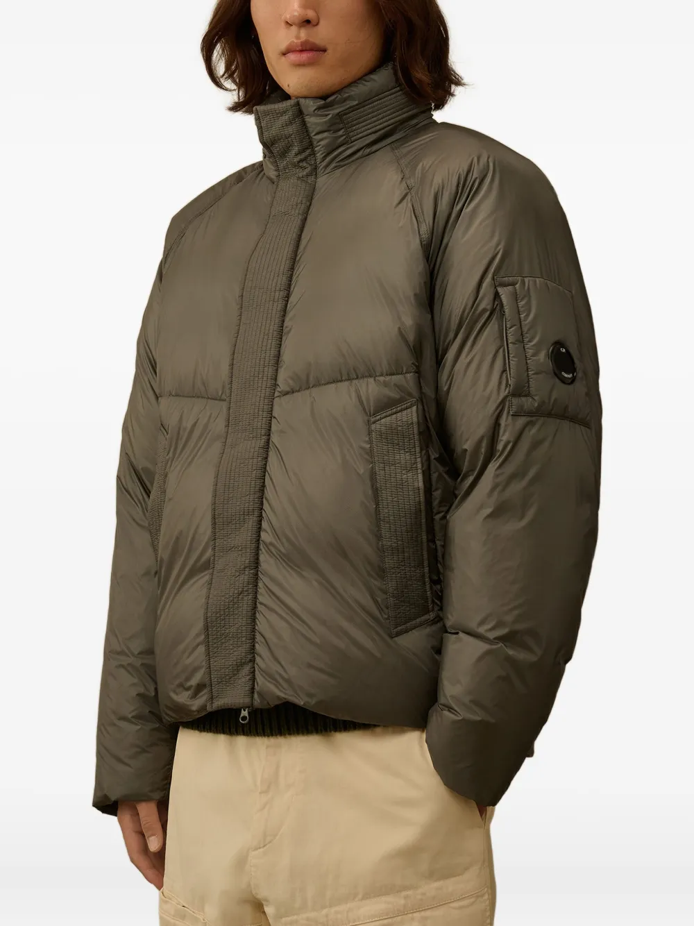 C.p. Company Lens-detail Puffer Jacket In Brown