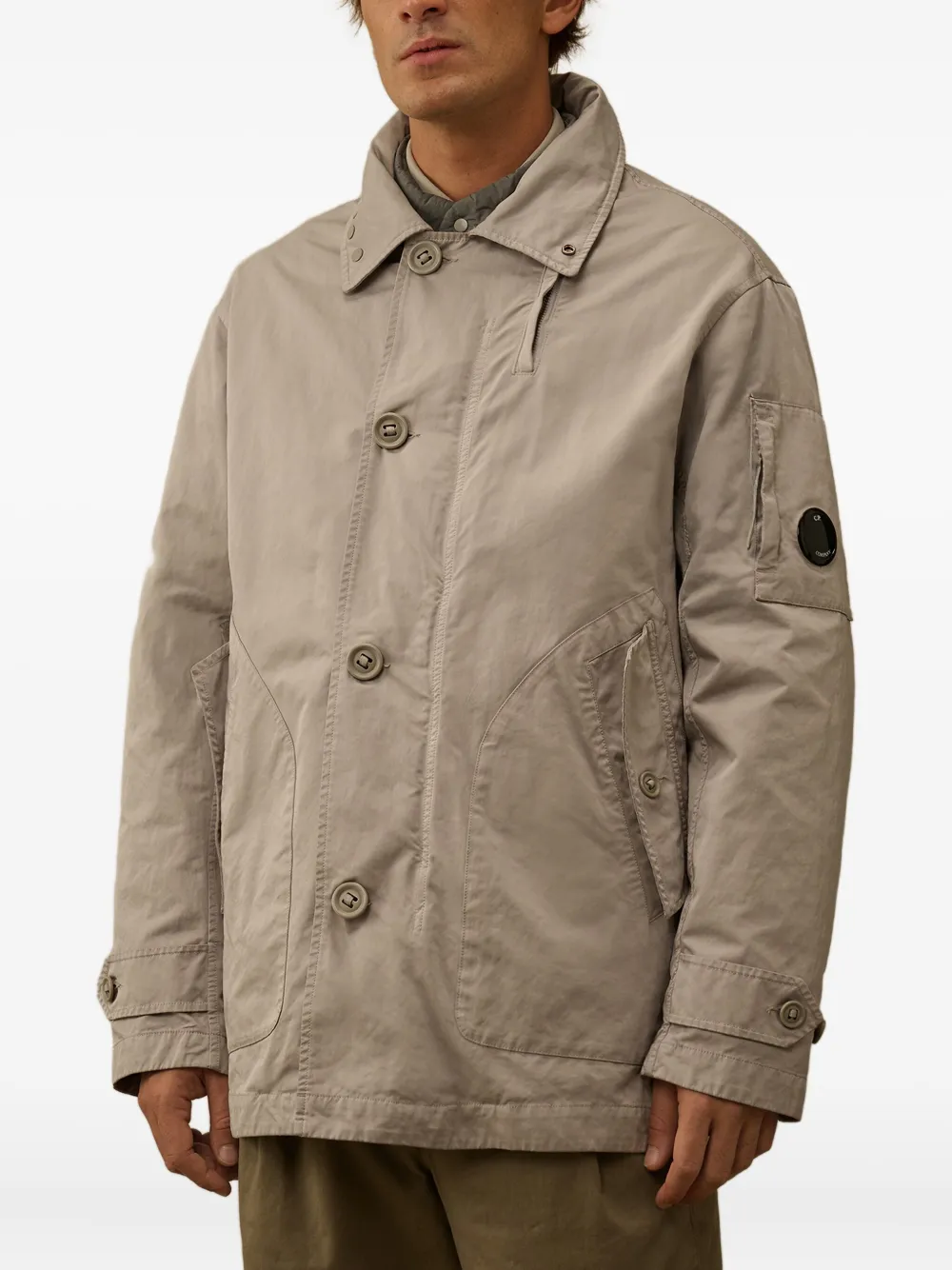 C.p. Company Lens-detail Detachable-hood Coat In Neutral