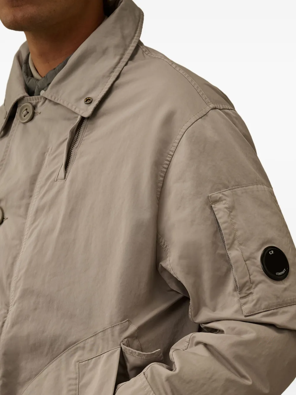 C.p. Company Lens-detail Detachable-hood Coat In Neutral