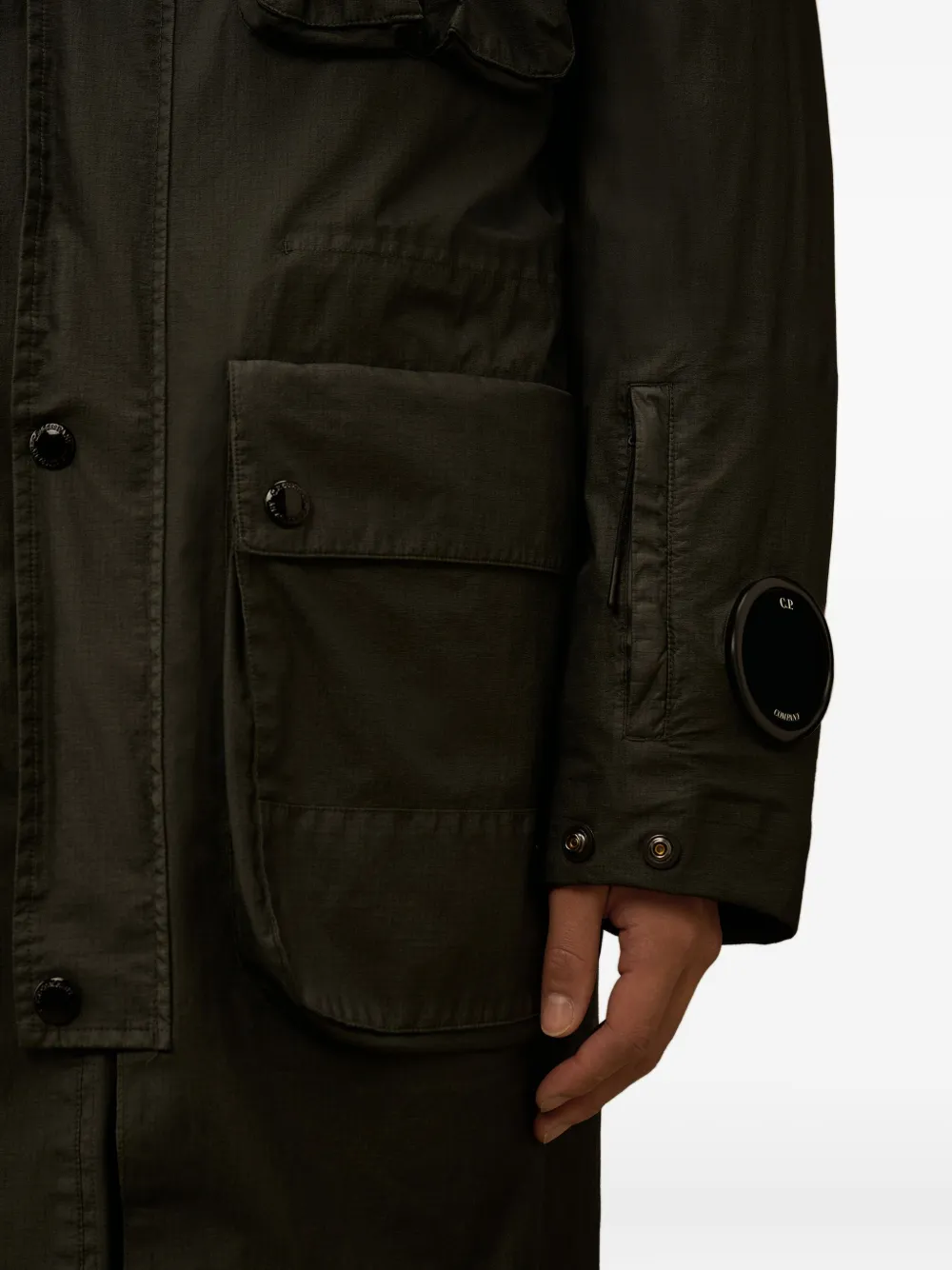 C.p. Company Hooded Pocket Coat In Brown