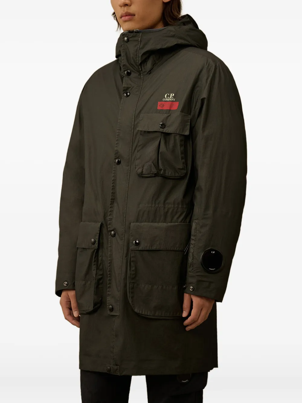 C.p. Company Hooded Pocket Coat In Brown