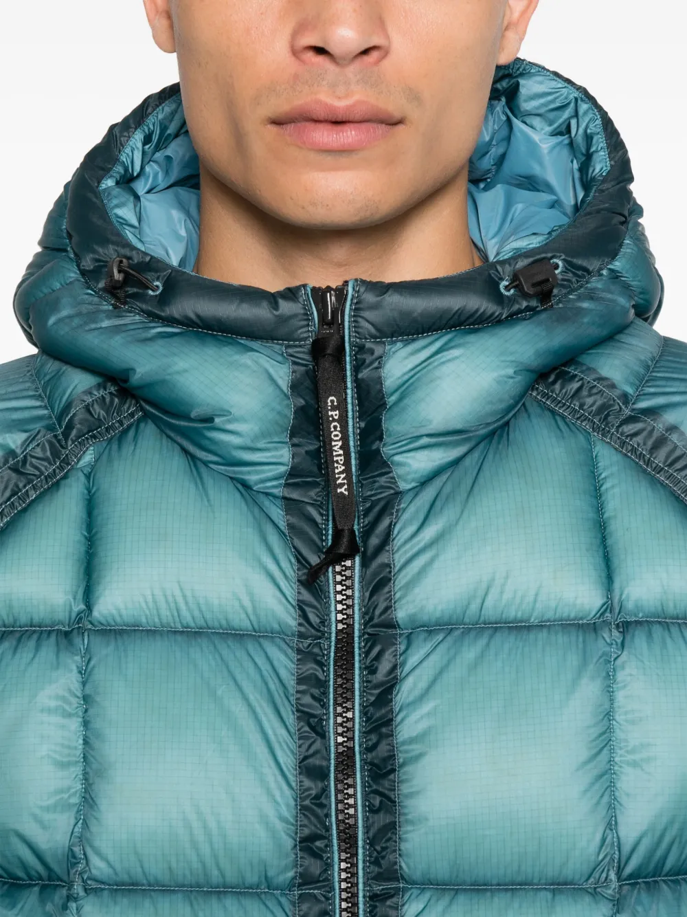 C.p. Company Hooded Down Jacket Featuring Adjustable Elements In Blue