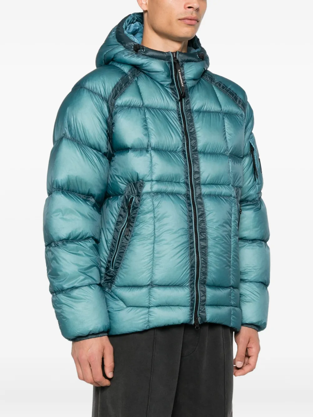 C.p. Company Hooded Down Jacket Featuring Adjustable Elements In Blue