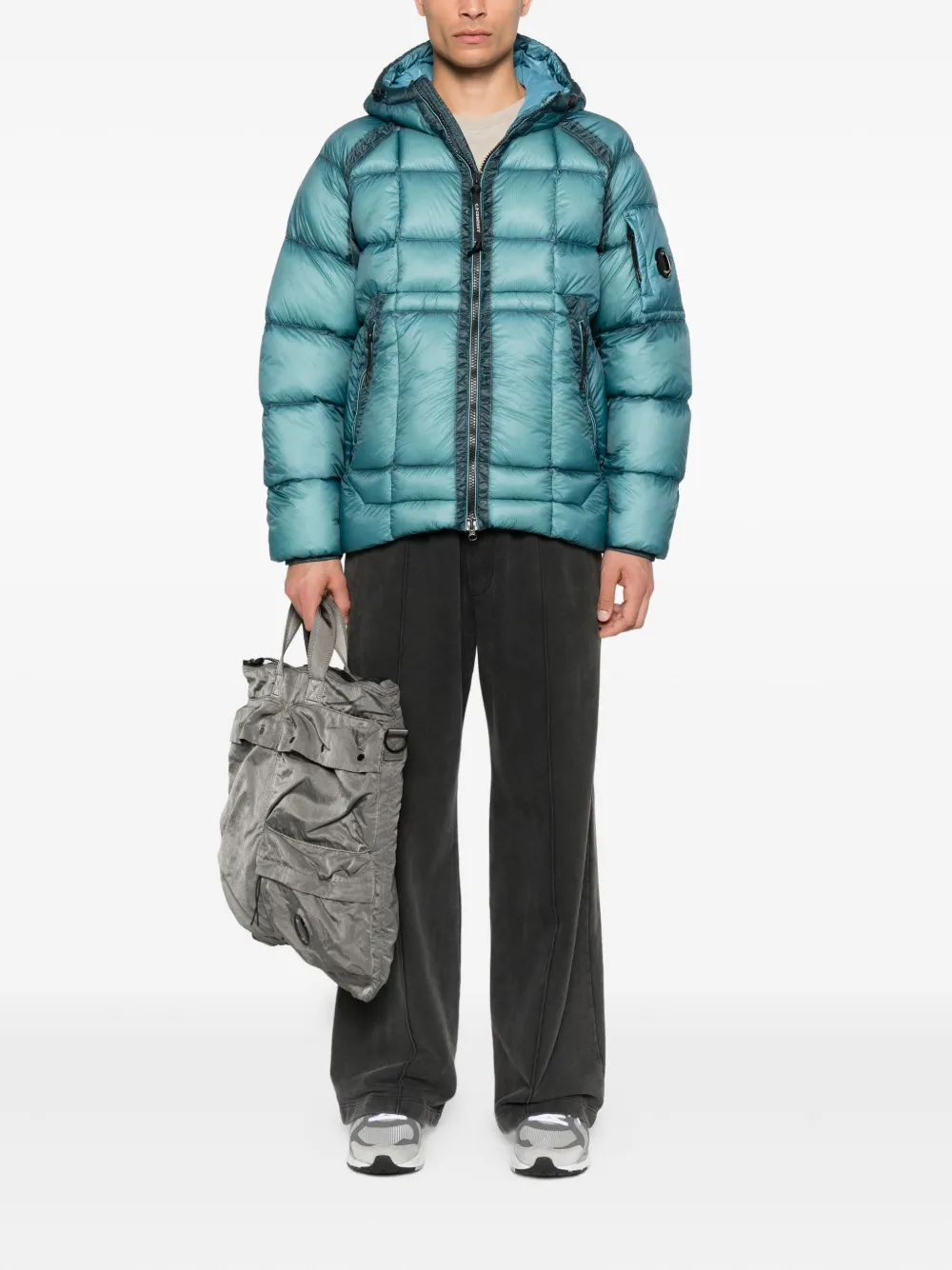 C.p. Company Hooded Down Jacket Featuring Adjustable Elements In Blue