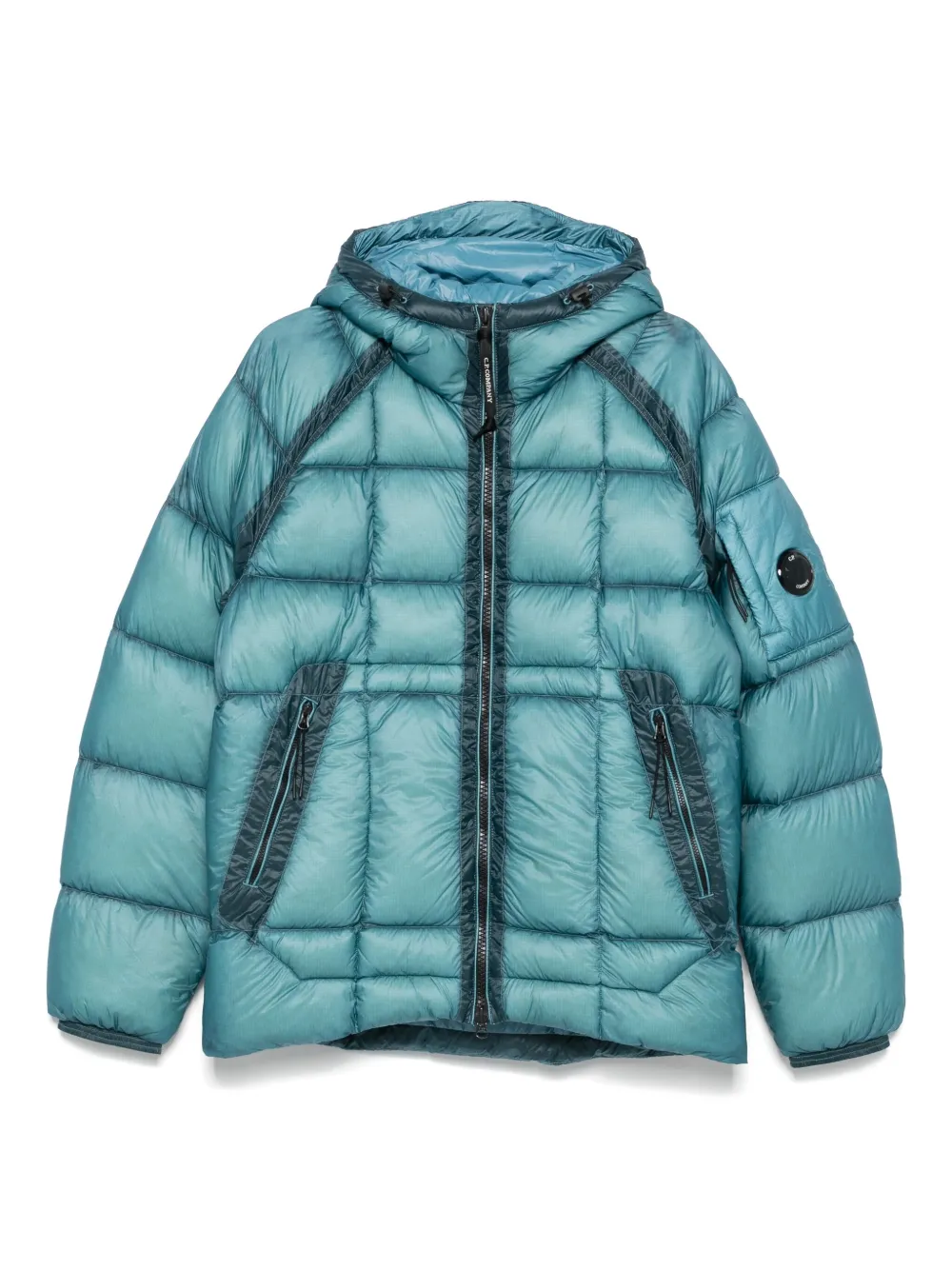 C.p. Company Hooded Down Jacket Featuring Adjustable Elements In Blue