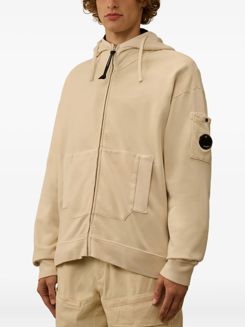 C.P. Company goggle-detail zip-up hoodie Beige
