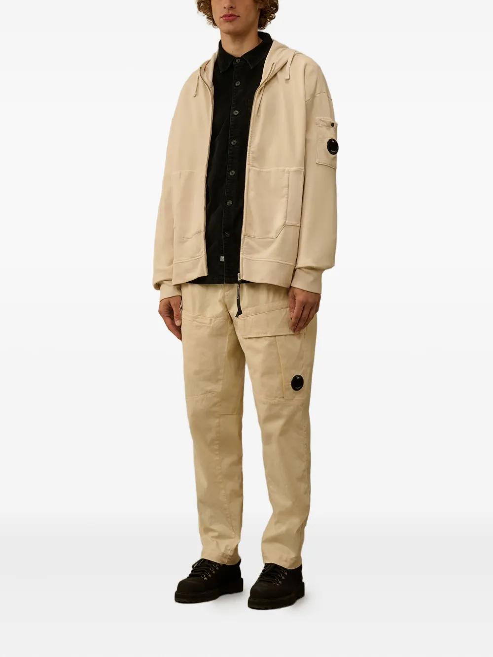 C.P. Company goggle-detail zip-up hoodie Beige