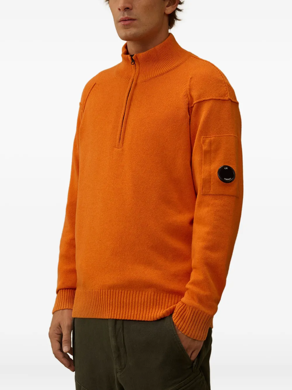 C.P. Company Trui met halve rits en Lens-detail Oranje