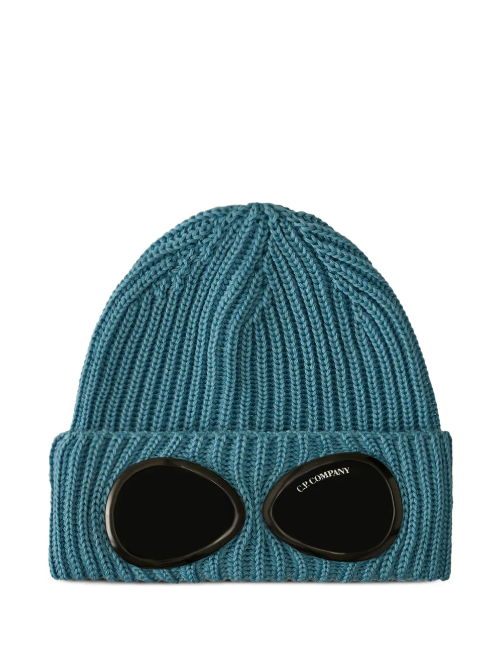 C.P. Company goggle-detail ribbed-wool beanie hat | Blue | Image 1