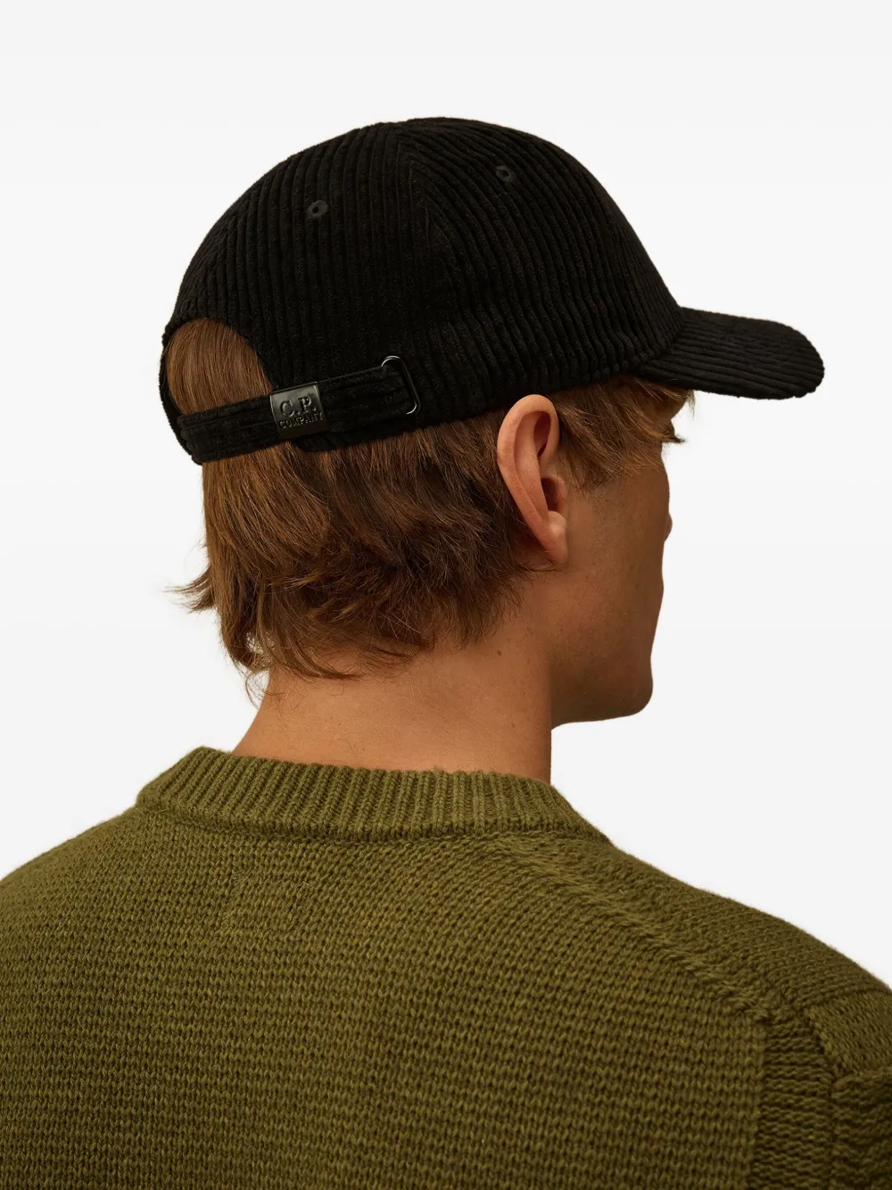C.P. Company logo-embroidered corduroy cap - Zwart
