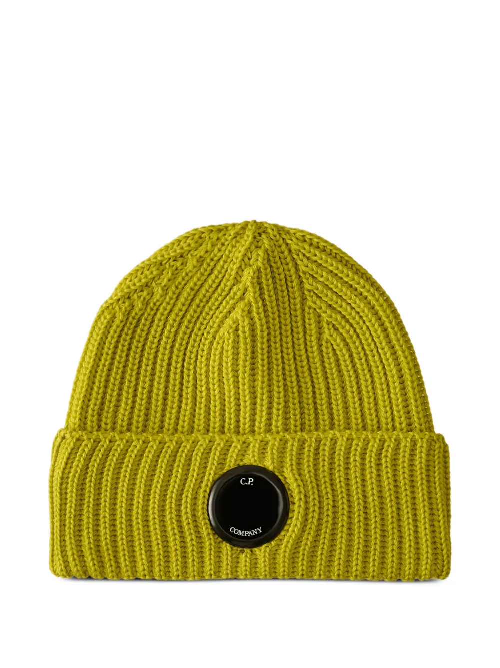 C.p. Company Ribbed-wool Lens-detail Beanie Hat In Green