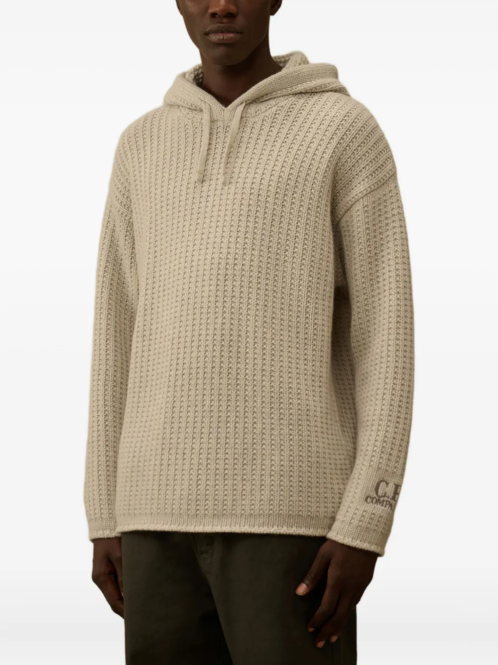 C.P. Company Gebreide hoodie met geborduurd logo Beige