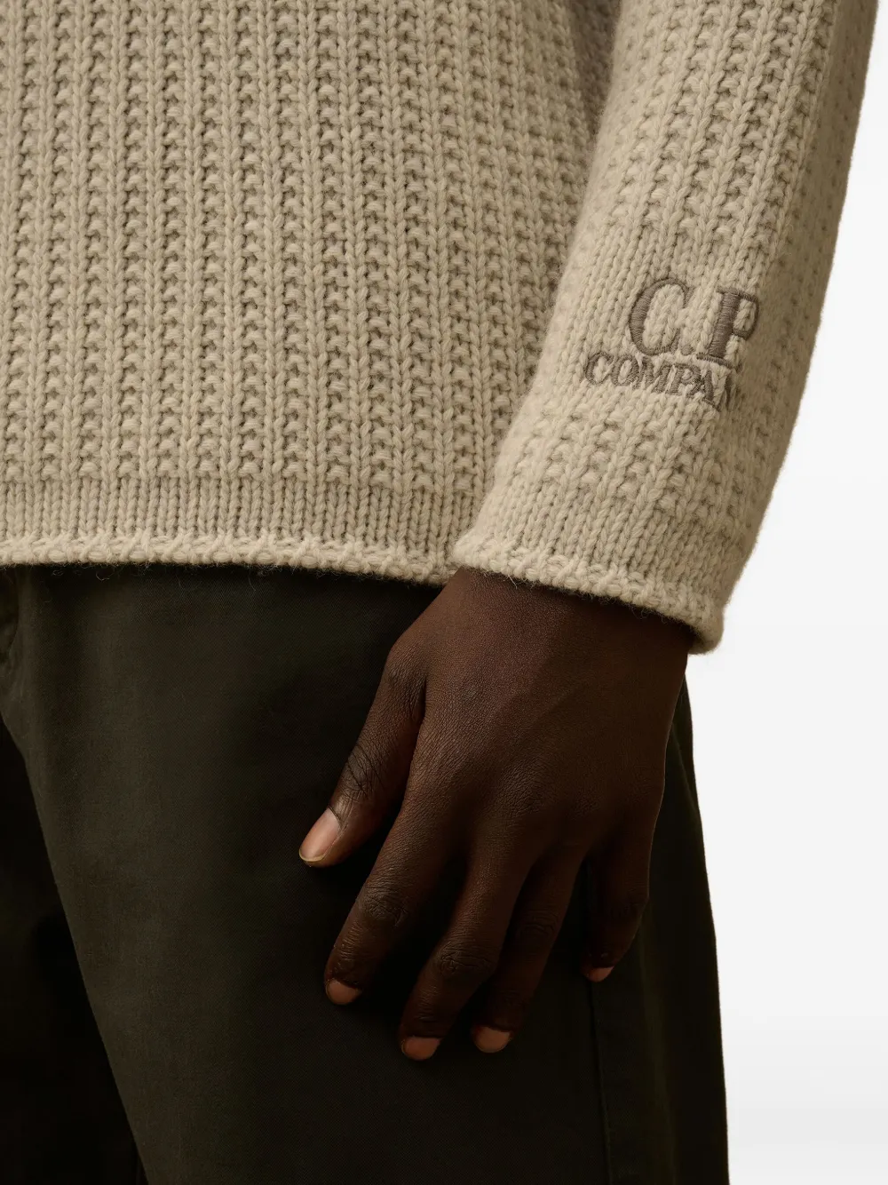 C.P. Company Gebreide hoodie met geborduurd logo Beige