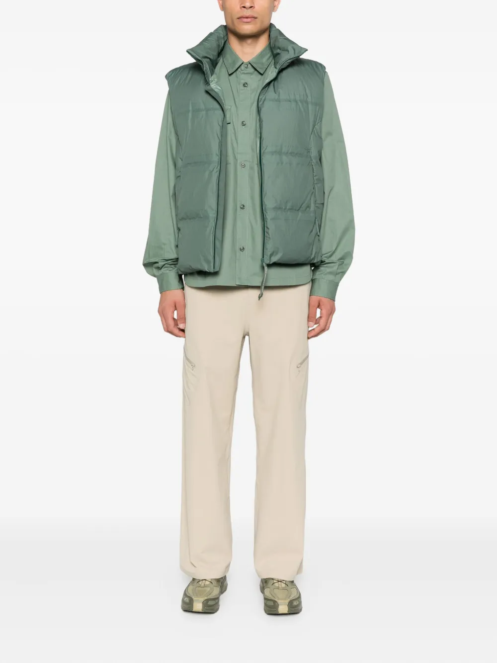 C.p. Company Quilted High-neck Vest In Green