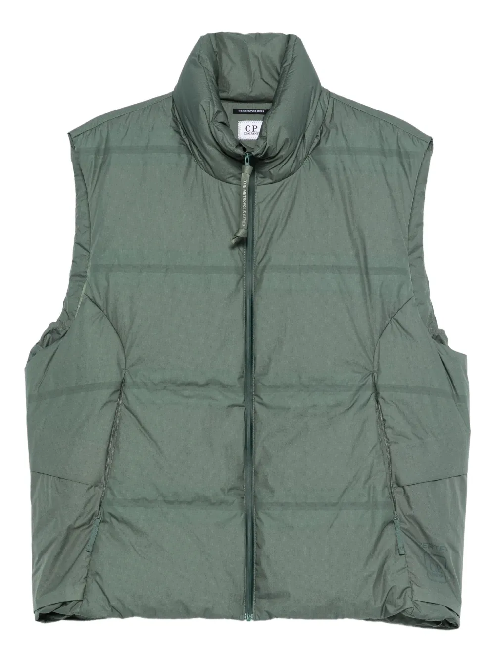 C.p. Company Quilted High-neck Vest In Green