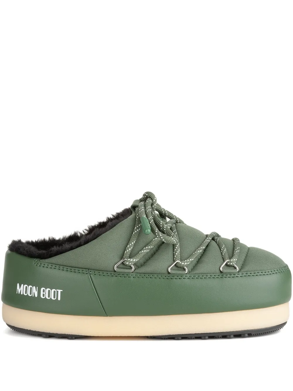 Moon Boot Padded Lace-up Mule Boots In Green