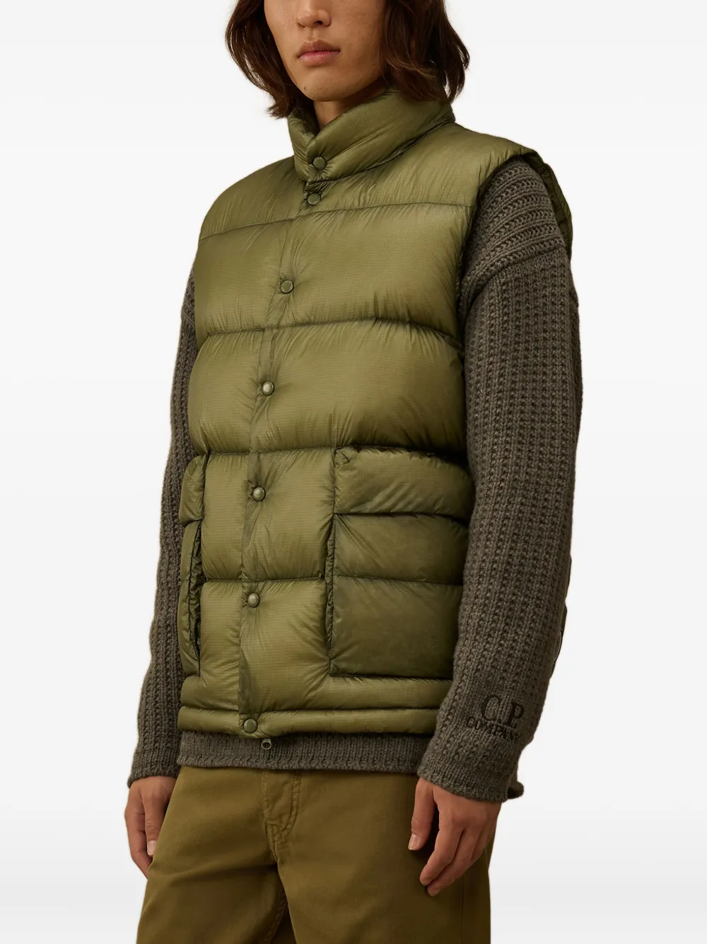 C.p. Company Button-fastening Padded Gilet In Green