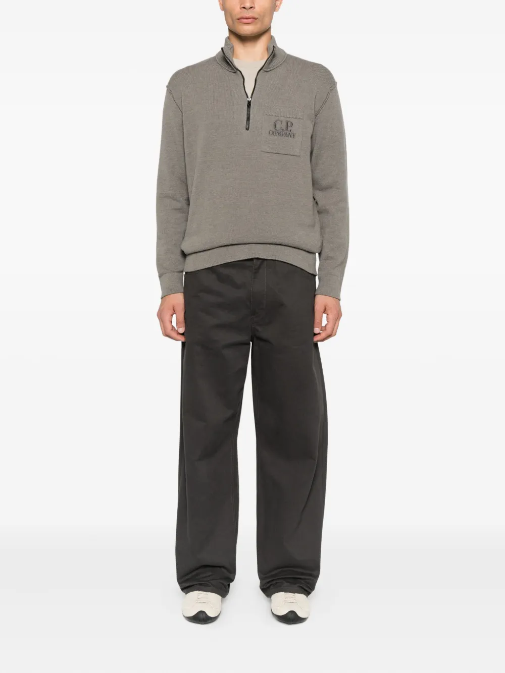 C.P. Company Sweater met halve rits en zak - Grijs