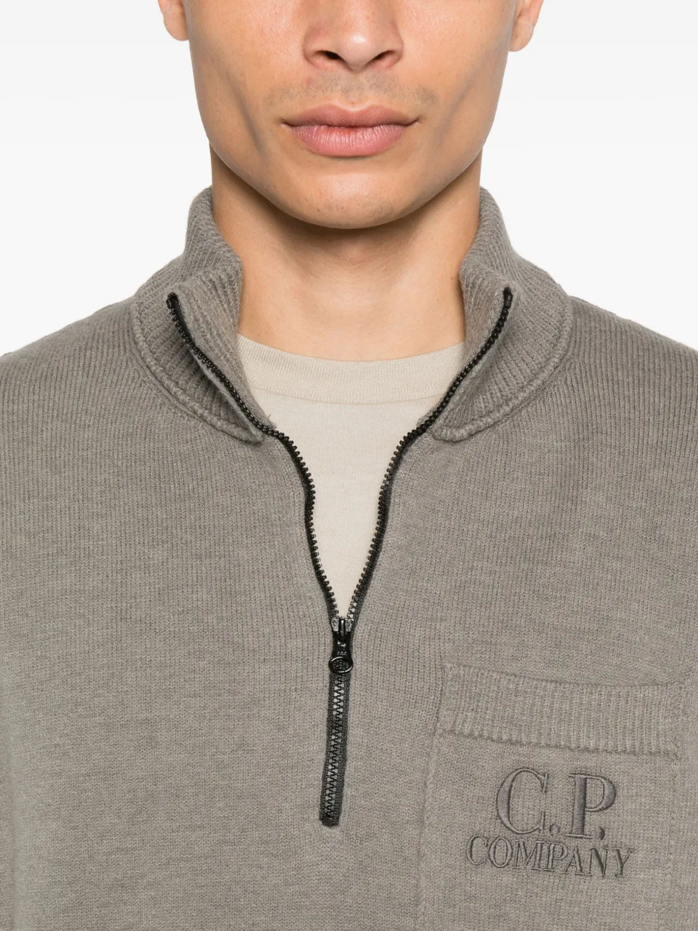 C.P. Company Sweater met halve rits en zak Grijs