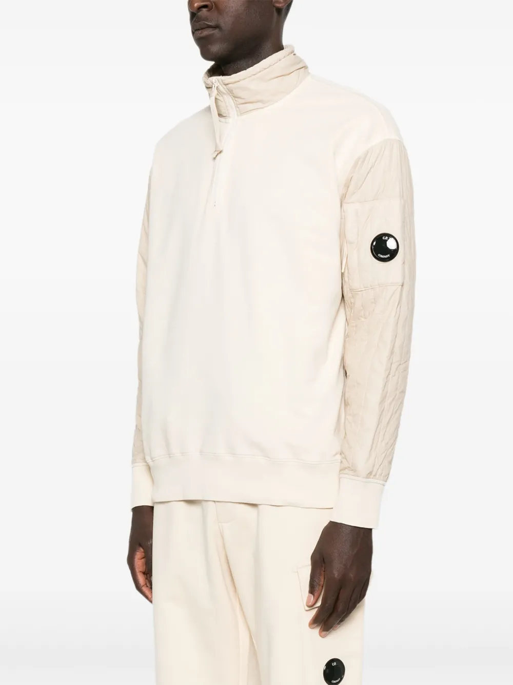 C.p. Company Half-zip Quilted-panel Sweatshirt In Neutral