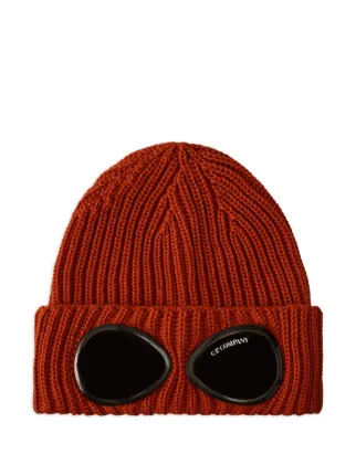 C.P. Company goggle-detail ribbed-wool Beanie Hat | Red | FARFETCH
