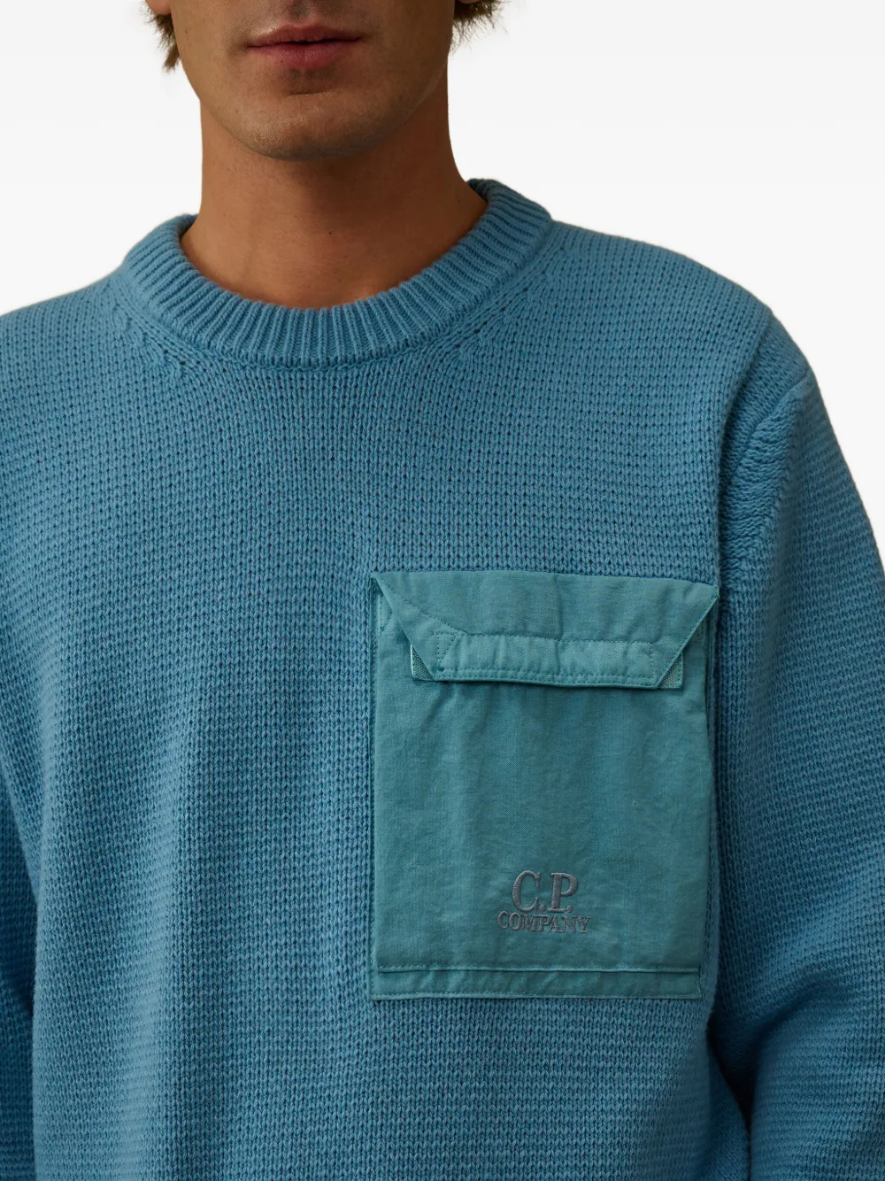 C.P. Company Trui met geborduurd logo en klepzak Blauw