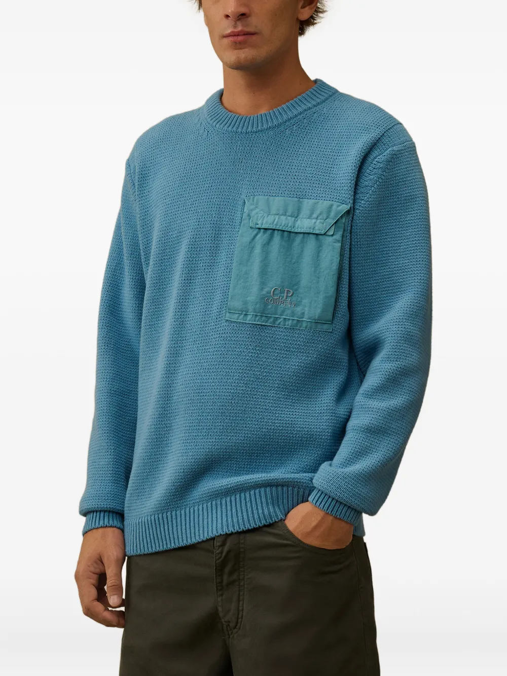 C.P. Company Trui met geborduurd logo en klepzak Blauw