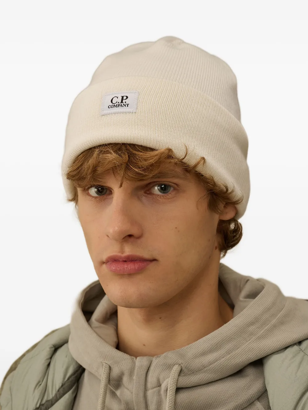C.p. Company Logo-patch Beanie Hat In Neutral