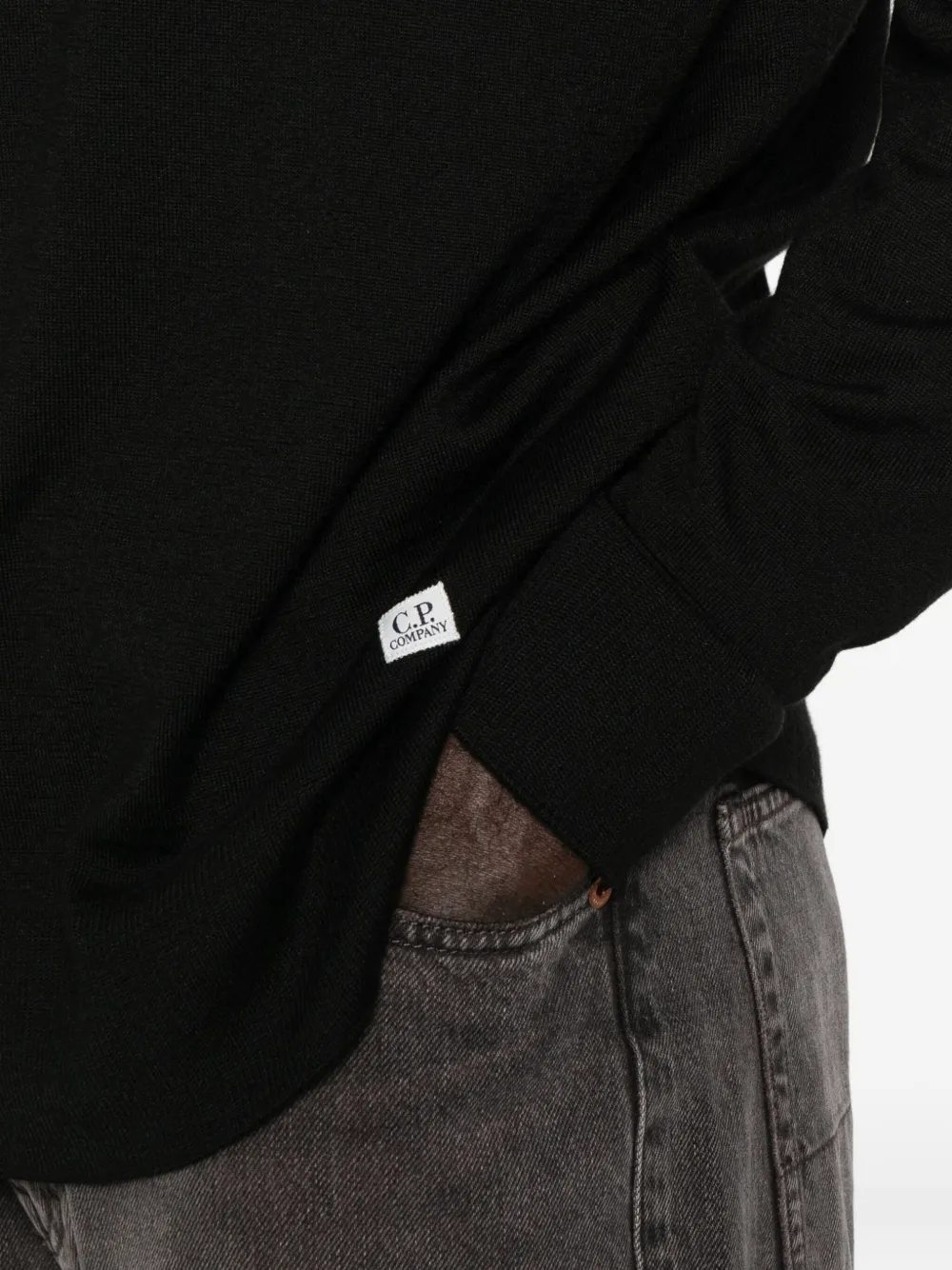 C.p. Company Crew-neck Wool-silk Blend Sweater In Black