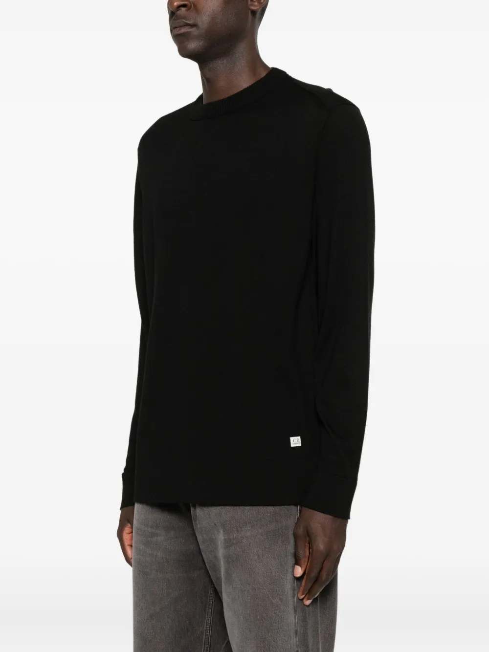 C.p. Company Crew-neck Wool-silk Blend Sweater In Black