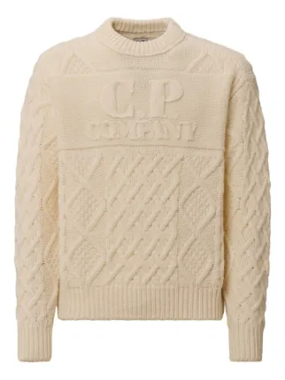 C.P. Company logo-embroidered cable-knit Sweater | Neutrals 