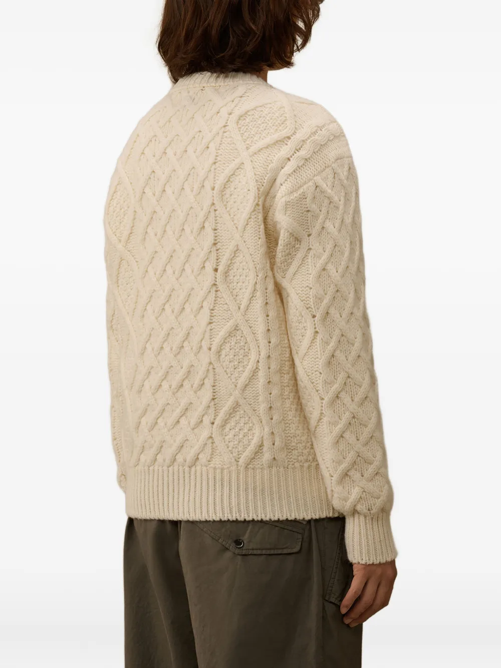 C.p. Company Logo-embroidered Cable-knit Sweater In Neutral