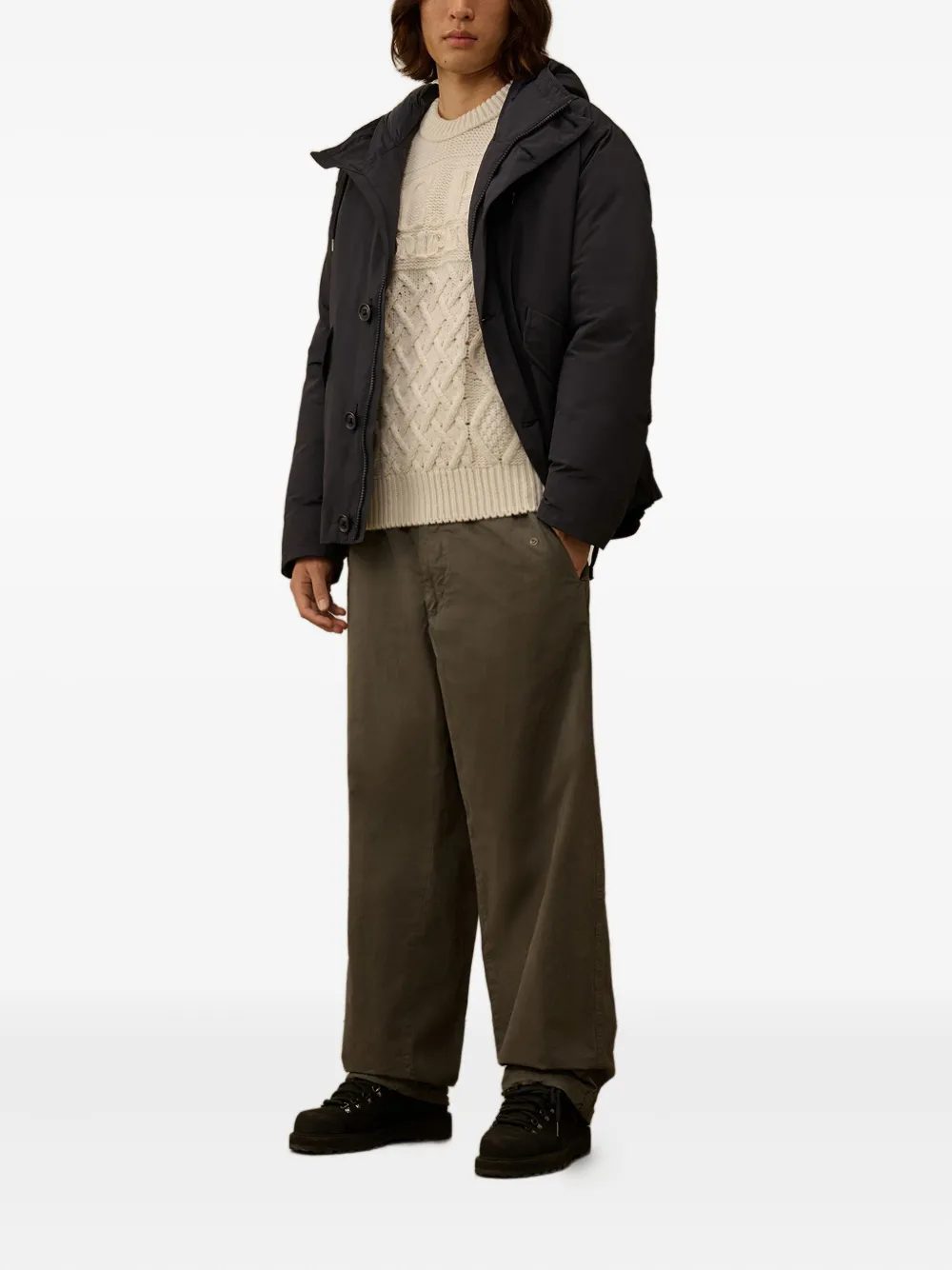 C.P. Company logo-embroidered cable-knit sweater - Beige