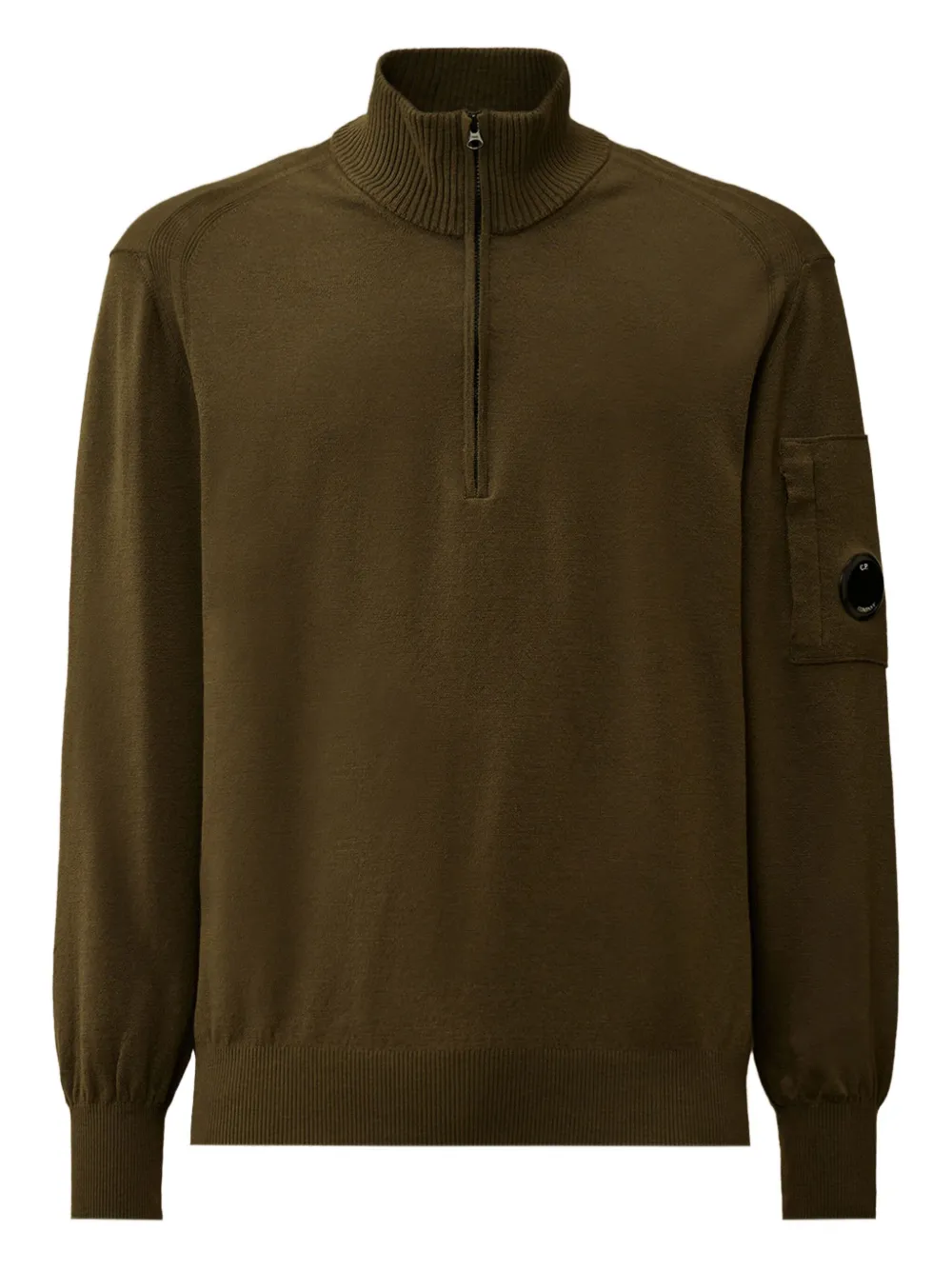 C.P. Company Trui met halve rits en lens detail Groen